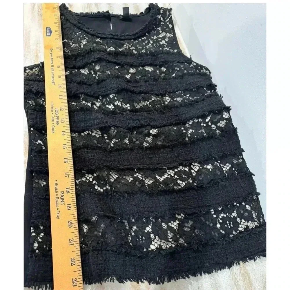 J. CREW Womens Textured Lace Overlay Top Size XS Black Sleeveless Blouse Shirt